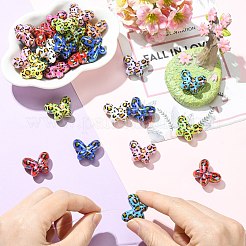 UVメッキ ヒョウ柄 不透明アクリルビーズ  虹色の  蝶  ミックスカラー  19x24.5x11.5mm  穴：3mm  約10個/袋&nbsp;OACR-CJZ0001-03