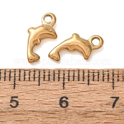 304ステンレススチールチェーンエクステンダードロップ  イルカ  イオンプレーティング（ip）  ゴールドカラー  12x6x2mm  穴：1.5mm&nbsp;SA-CBA8C38-02G