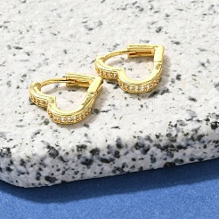 真鍮クリアキュービックジルコニアフープピアス  ハート  18KGP本金メッキ  13x2.5mm&nbsp;EJEW-M047-09G