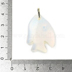 オパライト彫刻ペンダント  キュービックジルコニアと真鍮の金具が付いた魚のチャーム  ゴールドカラー  ラックめっき  32~33.5x23.5~24.5x8~8.5mm  穴：5x6mm&nbsp;G-G460-01G-09