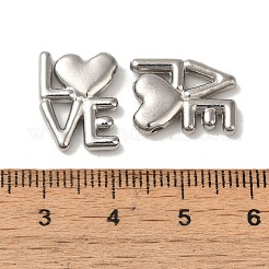 変色しない304ステンレススチールビーズ  単語の愛  ステンレス鋼色  16x12x3mm  穴：1.2mm&nbsp;STAS-K285-30P