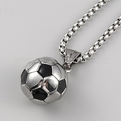 304 Stainless Steel Football Pendant Necklace with Box Chains for Women&nbsp;X1-NJEW-SZC0003-01P