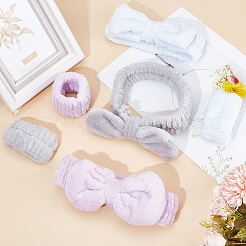3セット3色の多機能ヘアアクセサリーセット女性用  コーラルフリースのヘッドバンドとブレスレット  蝶結び  ミックスカラー  400x55~75x9~24mm  約3個/セット  1セット/色&nbsp;OHAR-CN0001-01