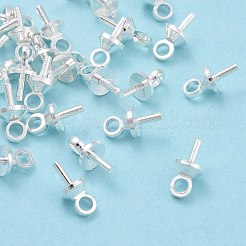 真鍮製カップペグベイルペンダント  片穴ビード用  銀  7x4mm  穴：1.5mm  ピン：1.8mm  100個/袋&nbsp;KK-Z018-01A-S