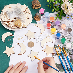 月と星のダングルイヤリングの作り方キット  真鍮製のピアスフックを含む  ウッドビッグサイズペンダントトップ  アイアン製丸カン  プラスチック製ピアスキャッチ  プラチナ·ゴールデン  300個/箱&nbsp;DIY-PH0013-43
