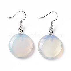 Gemstone Flat Round Dangle Earrings&nbsp;EJEW-D188-03P