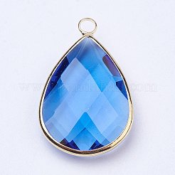 Golden Tone Brass Glass Teardrop Pendants&nbsp;GLAA-M006-A-21G