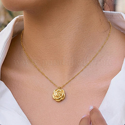 304 Stainless Steel Vintage 3D Rose Flower Pendant Necklaces for Women&nbsp;AM0132