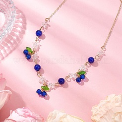 2Pcs 2 Colors Crackle Glass & Natural Quartz Crystal Fruit Bib Necklaces for Women&nbsp;NJEW-JN05202