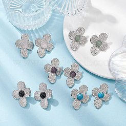 天然混合宝石フラワースタッドピアス  イオンプレーティング（IP）304ステンレススチール製イヤリング（女性用）  銀  33x26.5mm&nbsp;EJEW-JE05319-02