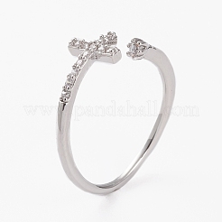 Brass Micro Pave Clear Cubic Zirconia Cuff Rings&nbsp;RJEW-C101-07