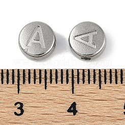 変色防止304ステンレススチールビーズ26個  文字a~z付きのフラットラウンド  ステンレス鋼色  7x3.8mm  穴：1.8mm  1個/スタイル  26スタイル&nbsp;STAS-L082-019-P