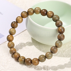 Natural Sandalwood Rond Bead Stretch Braclets for Men Women&nbsp;PW-WG55664-02