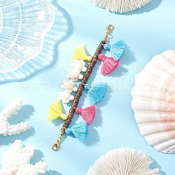 Natural Coconut & Polycotton Tassel & Synthetic Turquoise Pendant Decorations&nbsp;HJEW-JM03669