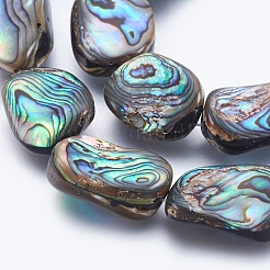 天然アワビシェル/パウアシェルシェルビーズ連売り  ナゲット  21~27x15~20x5~9mm  穴：0.8mm  約16個/連  15.5インチ（39.5cm）&nbsp;SSHEL-P014-05