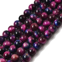 天然石タイガーアイビーズ連売り  染め＆加熱  ラウンド  フクシア  6mm  穴：1mm  約60~62個/連  14.96''（38センチメートル）&nbsp;G-F561-6mm-B09