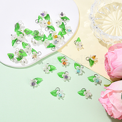 40Pcs 8 Colors Natural Mixed Gemstone & ABS Plastic Imitation Pearl & Acrylic Leaf Pendants&nbsp;PALLOY-YW00095