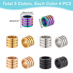 20個5色304ステンレススチールビーズ  大穴ビーズ  溝付き  コラム  ミックスカラー  10x8mm  穴：7mm  4個/カラー&nbsp;STAS-GA0001-68