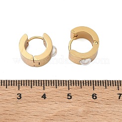 201ステンレススチール製ワイドハギーフープピアス  304ステンレス鋼のピンとABSプラスチックの模造真珠付き  PVD真空メッキ  長持ちメッキ  リング形状  ゴールドカラー  12x7mm&nbsp;EJEW-D354-10G