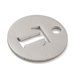 変色しない304ステンレススチールペンダント  ステンレス鋼色  アルファベット付きフラットラウンド  文字t  19x1.2mm  穴：2.5mm&nbsp;STAS-F233-M-P01-A-T
