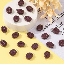 模造食品樹脂ペンダント  合金ループ付き  コー​​ヒー豆  プラチナ  ココナッツブラウン  20x13x6mm  穴：2mm&nbsp;RESI-CJC0019-32P