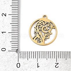 ステンレスペンダント201個  フラット ラウンド ツリー チャーム付き  18KGP本金メッキ  17x15x1mm  穴：1.4mm&nbsp;STAS-F316-33G