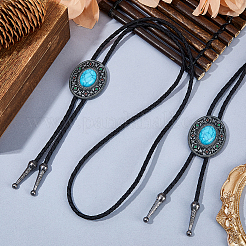 2Pcs Alloy Enamel with Synthetic Gemstone Oval Bolo Tie Necklaces&nbsp;NJEW-DC0001-28