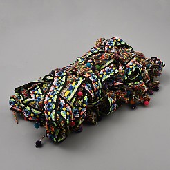 エスニックスタイルのポリエステルタッセルレースリボン  ウールクロスアクセサリー用  カラフル  1インチ（25mm）&nbsp;OCOR-WH0082-193