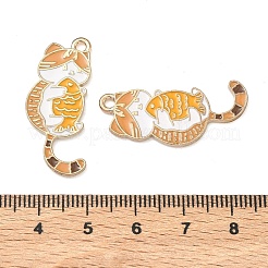 合金エナメルチャーム  猫の形のチャーム  ゴールドカラー  オレンジ  32x16x1.5mm  穴：1.8mm&nbsp;ENAM-A013-01A-G