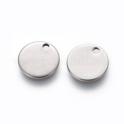 変色しない304ステンレススチールチャーム  空白タグのスタンプ  フラットラウンド  ステンレス鋼色  10x1mm  穴：1.4mm&nbsp;X-STAS-L234-081B
