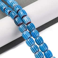 手作りのランプワークシェブロンビーズ連売り  バレル  ディープスカイブルー  8x7.5mm  穴：1.2mm  約47個/連  14.69''（37.3センチメートル）&nbsp;LAMP-K041-01B-07