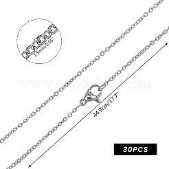 トレンディなユニセックス 304 ステンレス ケーブル チェーン ネックレス  カニカン付き  ステンレス鋼色  17.7インチ（44.9cm）  30個/箱&nbsp;STAS-UN0003-39P