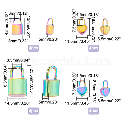 201と304ステンレススチールペンダント16スタイル4個  ロック＆ハート  虹色  13~23.5x8~14.5x5~5.5mm  穴：4.5~8.5mm  4個/スタイル&nbsp;STAS-AR0001-42