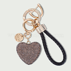 2Pcs 2 Styles PU Leather and Alloy Rhinestone Braided Keychain & Pendant Decorations&nbsp;KEYC-CN0001-11E