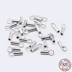 Anti-Tarnish Rhodium Plated 925 Sterling Silver Cord Ends&nbsp;STER-F036-21P-1mm