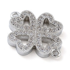 Rack Plating Brass Micro Pave Clear Cubic Zirconia Clover Connector Charms&nbsp;KK-A234-042P