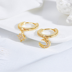 1 Pair Brass Micro Pave Clear Cubic Zirconia Hoop Earrings&nbsp;EJEW-LP0007-115