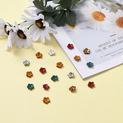 5枚の花びらの環境に優しい牛革ビーズキャップ  花  ミックスカラー  13x13x3.5mm  穴：1.6mm&nbsp;FIND-S301-03-M