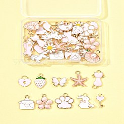 40個20スタイルアロイエナメルペンダント  混合形状  ライトゴールド  ピンク  11.5~20.5x10~18x1.5~3mm  穴：1.6~2mm  2個/スタイル&nbsp;ENAM-FS0003-33