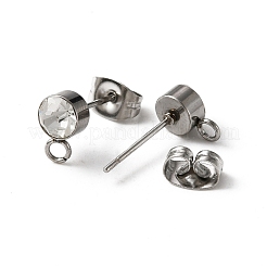 304ステンレススチールスタッドピアス金具  水平ループとクリスタルラインストーン付き  コラム  ステンレス鋼色  8x5mm  穴：1.8mm  ピン：0.7mm&nbsp;STAS-WH0029-44C-P
