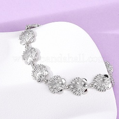 女性用真鍮マイクロパヴェクリアキュービックジルコニアリンクブレスレット  長持ちメッキ  ラックめっき  鉛フリー＆カドミウムフリー  プラチナ  7-5/8インチ（19.5cm）&nbsp;BJEW-H209-09A-P