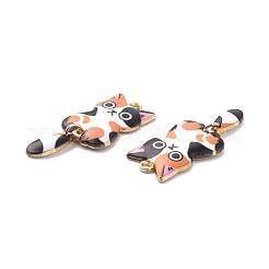ライトゴールドラックメッキ合金エナメルペンダント  カドミウムフリー＆ニッケルフリー＆鉛フリー  猫のチャーム  ミックスカラー  38x15.7x3mm  穴：2mm&nbsp;ENAM-G210-01LG