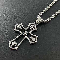 スカルクロスパンク316サージカルステンレススチールペンダントネックレス（男性用）  ステンレス鋼色&nbsp;OQ7768