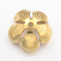 真鍮製のキャップ  5花びら  花  ゴールドカラー  13x6mm  穴：1mm&nbsp;X-KK-E674-05G