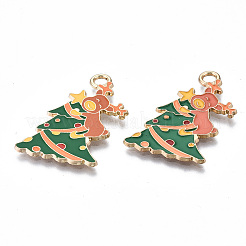 環境に優しい合金エナメルペンダント  カドミウムフリーと鉛フリー＆ニッケルフリー  クリスマスのトナカイ/クワガタ  ライトゴールド  グリーン  32.5x22x1mm  穴：3mm&nbsp;ENAM-Q437-061-NR