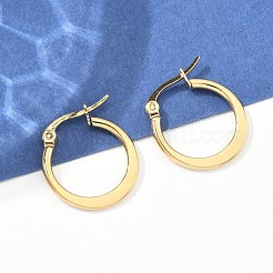 304ステンレススチールフープピアス  低刺激性のイヤリング  フラットリング形状  ゴールドカラー  19~21x2mm  ピン：0.7x1mm&nbsp;EJEW-F105-23G