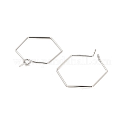 真鍮製フープピアスパーツ  六角  プラチナメッキ  25.5x20x0.7mm&nbsp;KK-R112-039B