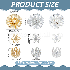 90Pcs 9 Styles Brass Bead Caps Sets&nbsp;KK-ME0001-91