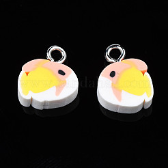 手作りポリマークレイペンダント  プラチナトーンのアイアンループ付き  魚  ピンク  12.5~13.5x10~11x4.5mm  穴：2mm&nbsp;CLAY-S096-025