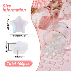 100個スプレー塗装ガラスビーズ  ABカラーメッキ  艶消し  スター  ホワイトスモーク  8x8.5x4mm  穴：1mm&nbsp;GLAA-HY0001-40